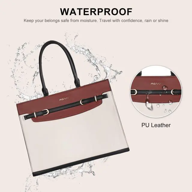 Alt view image 5 of 5 - MOSISO Laptop Bag for Women, 15.6 inch Laptop Tote Bag, Waterproof Leather Decorative Buckle Work Briefcase, Large Capacity Computer Handbag for Teacher Office Travel, Black