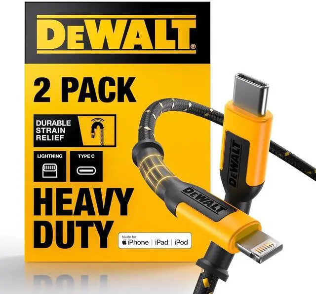 Main image of DEWALT Lightning to USB Cable -- Reinforced Braided Cable for Lightning -- Charger Cord Compatible with iPhone -- Apple Compatible Charging Cable... (USB C to Lightning, 6 Foot)
