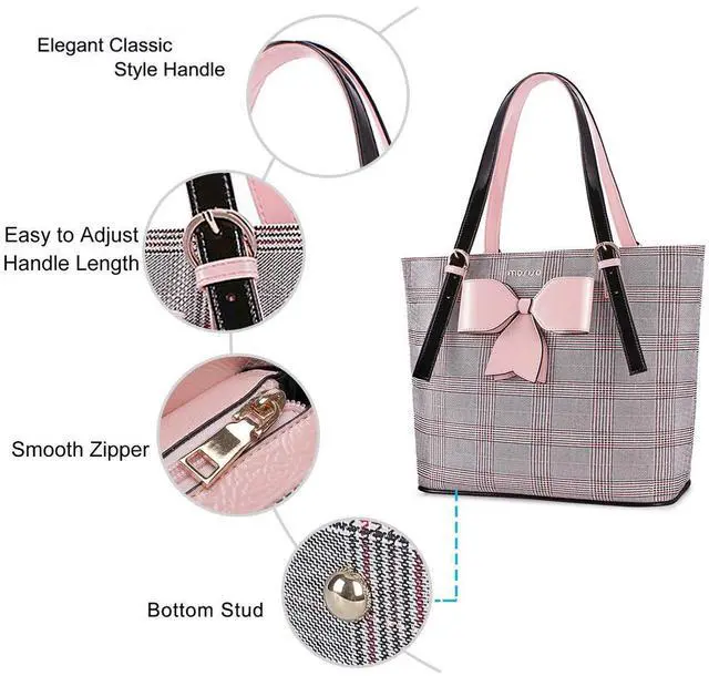 Alt view image 3 of 5 - MOSISO Laptop Bag for Women Compatible with MacBook Air 15 inch M2 A2941 2023/Pro 16 inch M3 M2 M1 2023-2019, PU Leather Large Capacity Travel Briefcase with Bowknot Grid MO-GID001GYPK