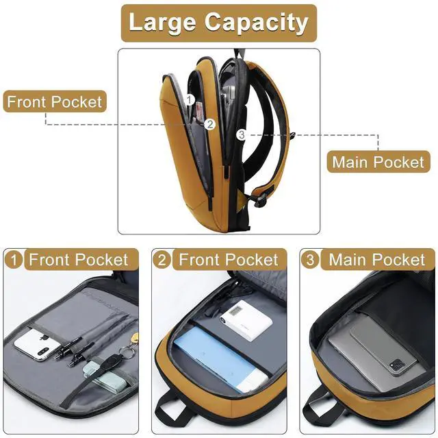 Alt view image 4 of 5 - hk Business Backpack for Men 17 Inch,Slim & Expandable Waterproof Travel Laptop Backpack with USB Charger Port (Yellow)