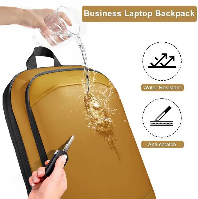 Alt view image 5 of 5 - hk Business Backpack for Men 17 Inch,Slim & Expandable Waterproof Travel Laptop Backpack with USB Charger Port (Yellow)