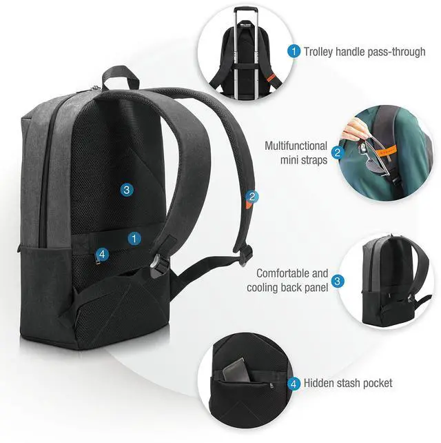 Alt view image 5 of 5 - Everki Light Laptop Backpack with Hidden Pocket (EKP106) with Black Rain Cover - Durable Backpack with 15.6" Compartment, 23L Capacity - Light Backpack & Rain Cover Bundle