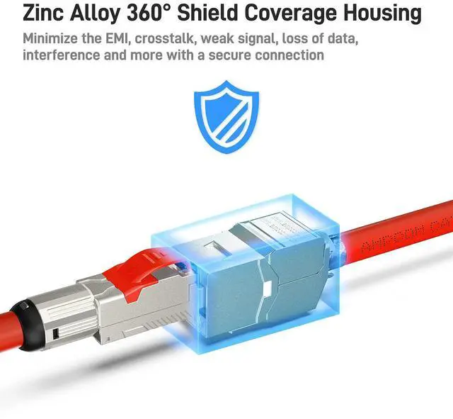 Alt view image 3 of 5 - 5-Pack RJ45 CAT 7 Tool-Less STP Shielded Keystone Jack, AMPCOM Self-Locking Cat7 Keystone Zinc Alloy Module Adapter No Punch-Down Tool Required Coupler for Wall Plate