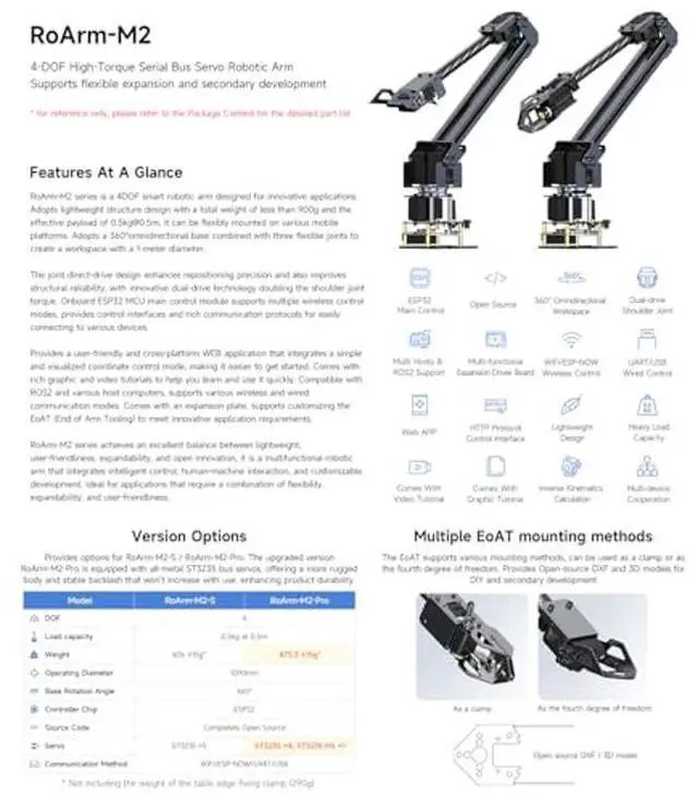 Alt view image 3 of 5 - Waveshare Robotic Arm Kit, Desktop Robot Kit, High-Torque Serial Bus Servo, Based On ESP32, 4-DOF, Supports Expansion and Secondary Development, Wireless Control, New Upgraded with ST3235 Bus Servos