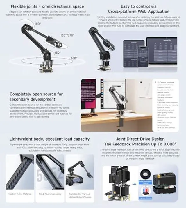 Alt view image 4 of 5 - Waveshare Robotic Arm Kit, Desktop Robot Kit, High-Torque Serial Bus Servo, Based On ESP32, 4-DOF, Supports Expansion and Secondary Development, Wireless Control, New Upgraded with ST3235 Bus Servos