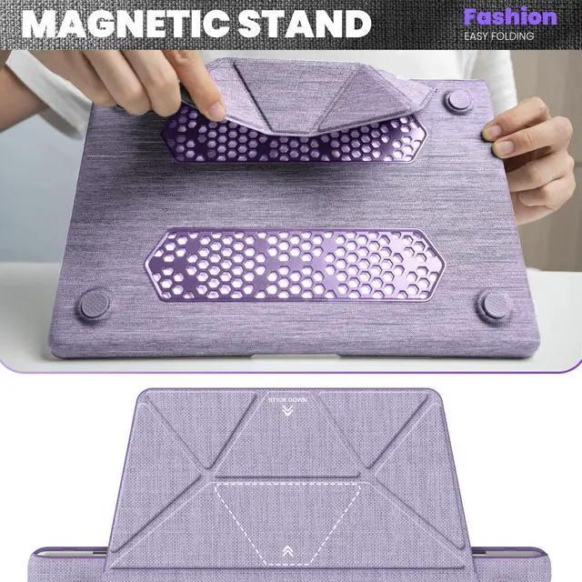 Alt view image 5 of 5 - Batianda Fabric Case for New MacBook Air 13 inch 2025 M4 2024 M3 2022 M2 Chip Model A3240 A3113 A2681 High-End Business Design Durable Full Protection with Foldable Triangle Kickstand, Purple