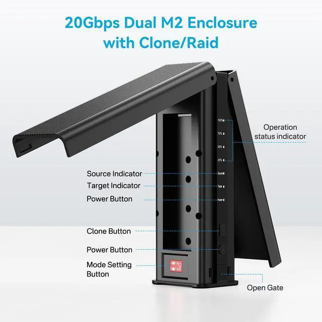 Alt view image 2 of 5 - M.2 NVMe SSD Cloner, Dual-Bay Offline Duplicator with Cooling Fan, USB C to M.2 Cloner, SSD Reader Docking Station, Hard Drives Enclosure for NVMe M.2 SSD Pcle Size 2230/2242/2260/2280(Black)