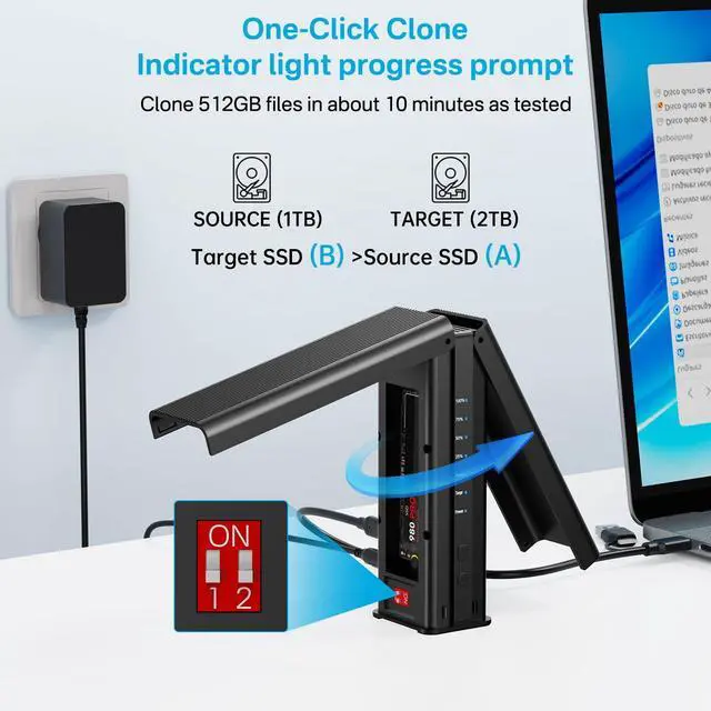Alt view image 4 of 5 - M.2 NVMe SSD Cloner, Dual-Bay Offline Duplicator with Cooling Fan, USB C to M.2 Cloner, SSD Reader Docking Station, Hard Drives Enclosure for NVMe M.2 SSD Pcle Size 2230/2242/2260/2280(Black)