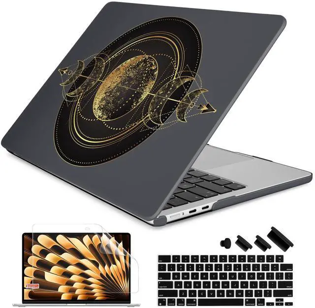 Main image of Batianda Premium Case for New MacBook Air 15 inch 2025 M4 2024 2023 with M3 M2 Chip Model A3114, Designed Black Protective Plastic Hardshell & Keyboard Cover & Screen Protector, Moon Magic