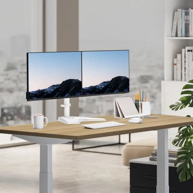 Alt view image 2 of 5 - Mount-It! Dual Monitor Stand for Desk, Free Standing Monitor Stands for 2 Screens up to 19.8lbs per Arm, Fully Adjustable Dual Monitor Mount with Tilt, Swivel, Rotation with VESA 75 and 100, White