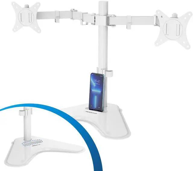 Alt view image 4 of 5 - Mount-It! Dual Monitor Stand for Desk, Free Standing Monitor Stands for 2 Screens up to 19.8lbs per Arm, Fully Adjustable Dual Monitor Mount with Tilt, Swivel, Rotation with VESA 75 and 100, White
