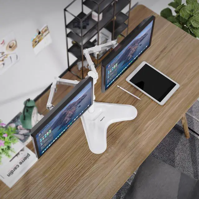 Alt view image 5 of 5 - Mount-It! Dual Monitor Stand for Desk, Free Standing Monitor Stands for 2 Screens up to 19.8lbs per Arm, Fully Adjustable Dual Monitor Mount with Tilt, Swivel, Rotation with VESA 75 and 100, White