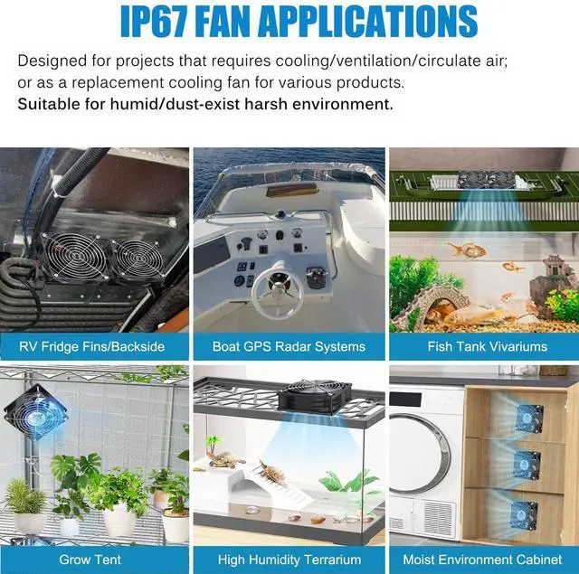 Alt view image 3 of 5 - GDSTIME 12vdc Waterproof IP67 Fan Bundle, High Speed 120x38mm Fan with 80x25mm Fan, Dual Ball Bearing Brushless Computer Case Cooling Fan 2-Pin for DIY Cooling Ventilation Exhaust Projects