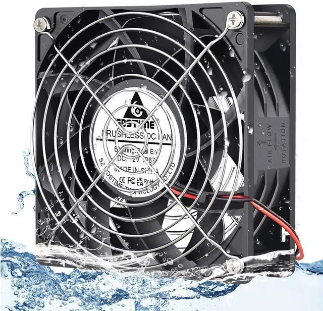Alt view image 2 of 5 - GDSTIME 12vdc Waterproof IP67 Fan Bundle, High Speed 120x38mm Fan with 80x25mm Fan, Dual Ball Bearing Brushless Computer Case Cooling Fan 2-Pin for DIY Cooling Ventilation Exhaust Projects