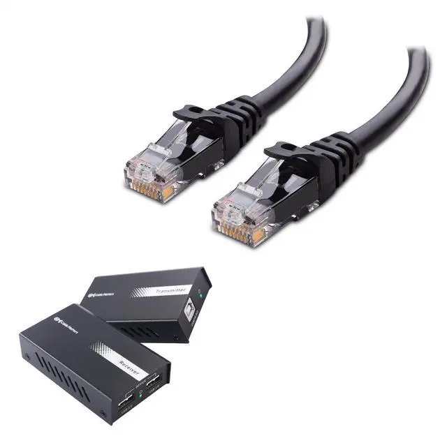 Main image of Cable Matters USB Over Ethernet Extender with 2X USB Ports up to 165ft - Full USB 2.0 Support USB Extender Over Cat6 for Keyboard, Mouse, Webcam & 10Gbps Snagless Long Cat 6 Ethernet Cable 100 ft
