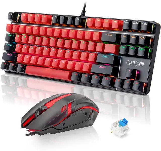 Main image of CHONCHOW Mechanical Gaming Keyboard and Mouse Combo, LED Backlit, Blue Switch, 87 Keys TKL, Hot Swappable Mechanical Keyboard, RGB Mouse 1200-4200 DPI for Ps4 Xbox PC Laptop Mac Windows