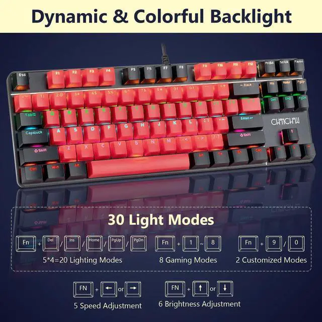 Alt view image 3 of 5 - CHONCHOW Mechanical Gaming Keyboard and Mouse Combo, LED Backlit, Blue Switch, 87 Keys TKL, Hot Swappable Mechanical Keyboard, RGB Mouse 1200-4200 DPI for Ps4 Xbox PC Laptop Mac Windows
