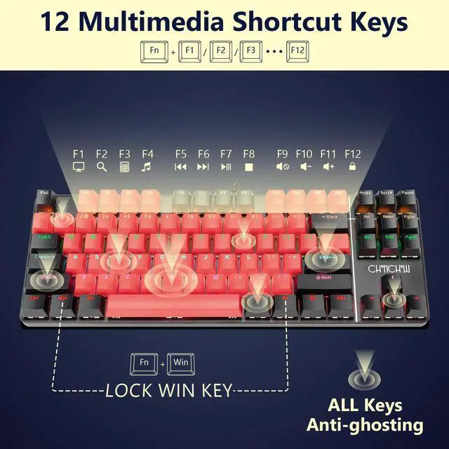 Alt view image 5 of 5 - CHONCHOW Mechanical Gaming Keyboard and Mouse Combo, LED Backlit, Blue Switch, 87 Keys TKL, Hot Swappable Mechanical Keyboard, RGB Mouse 1200-4200 DPI for Ps4 Xbox PC Laptop Mac Windows
