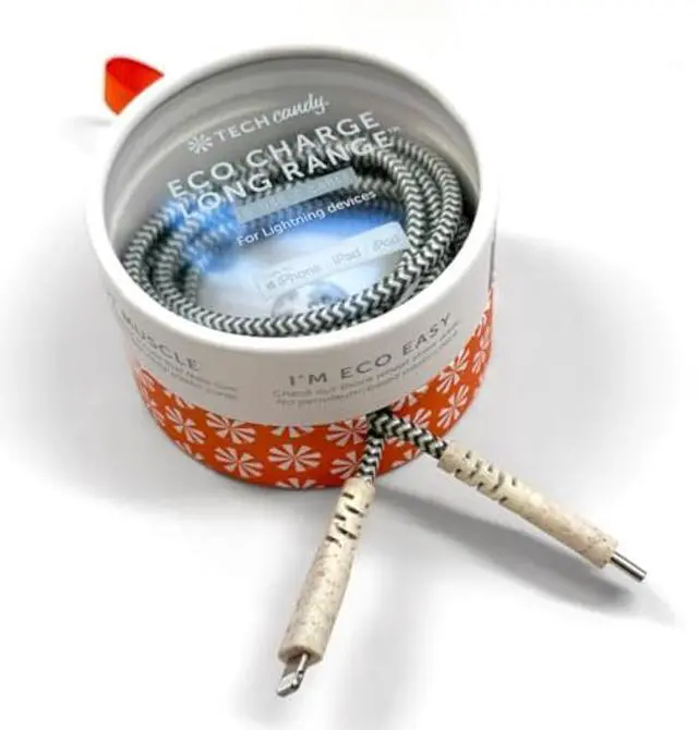 Main image of Tech Candy Eco Charge USB-C to Lightning Cable, Gray/Natural - USB Type C on one end, Lightning on The Other end, 6' Long Cord, Made with Earth Friendly Wheat Straw, Woven Cable, Quality, Flexible