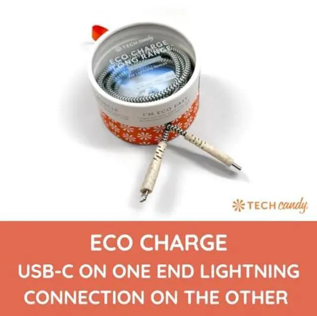 Alt view image 2 of 5 - Tech Candy Eco Charge USB-C to Lightning Cable, Gray/Natural - USB Type C on one end, Lightning on The Other end, 6' Long Cord, Made with Earth Friendly Wheat Straw, Woven Cable, Quality, Flexible