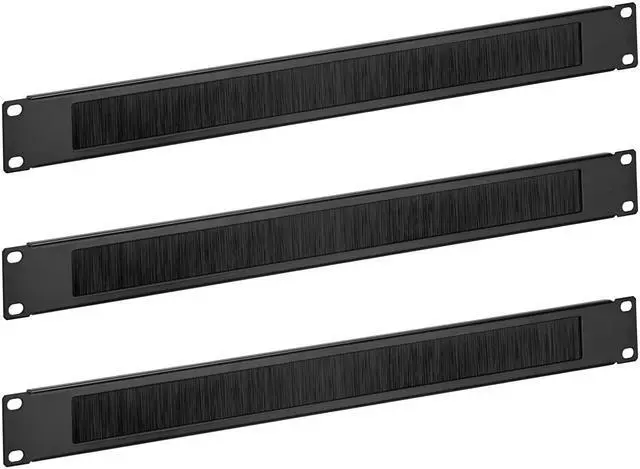Main image of kwmobile Black 1U Brush Panel (3 Pack) - 19 inch Server Rack Cable Management - Manage Rackmount Network and Power Cables - Metal Panels with Brushes