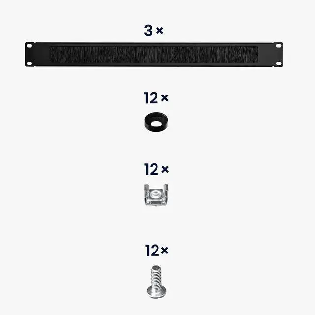 Alt view image 5 of 5 - kwmobile Black 1U Brush Panel (3 Pack) - 19 inch Server Rack Cable Management - Manage Rackmount Network and Power Cables - Metal Panels with Brushes