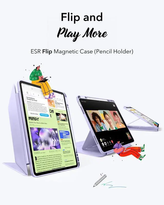 Alt view image 3 of 5 - ESR for iPad Air 13 Inch Case M3/M2 (2025/2024), Vertical Stand Cover, Multi Stand Angles, Ultra-Stable Case for iPad Air 13 with Pencil Holder, Flip Series, Purple