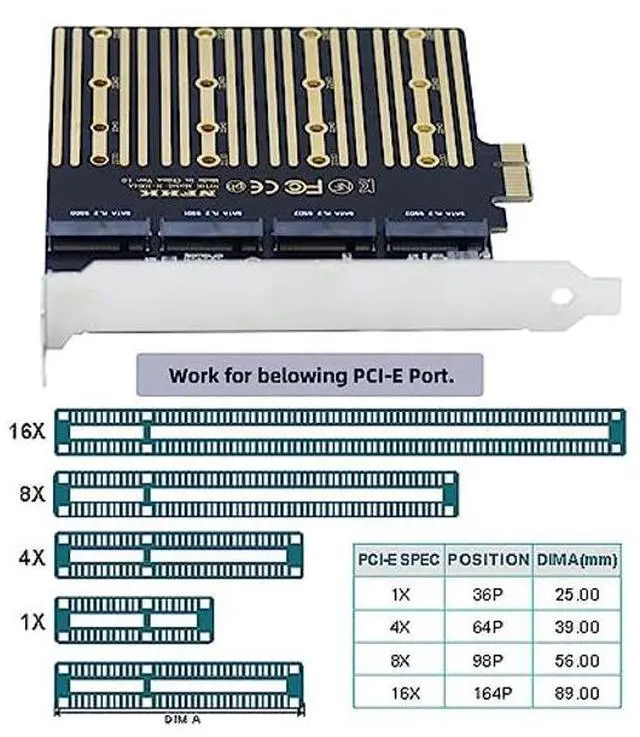 Alt view image 4 of 5 - xiwai High-Speed 4 SATA NGFF Key B+M SSD to PCI-E 1x Motherboard Desktop Adapter SSD Card ASM1064 2280 with Hot Swap