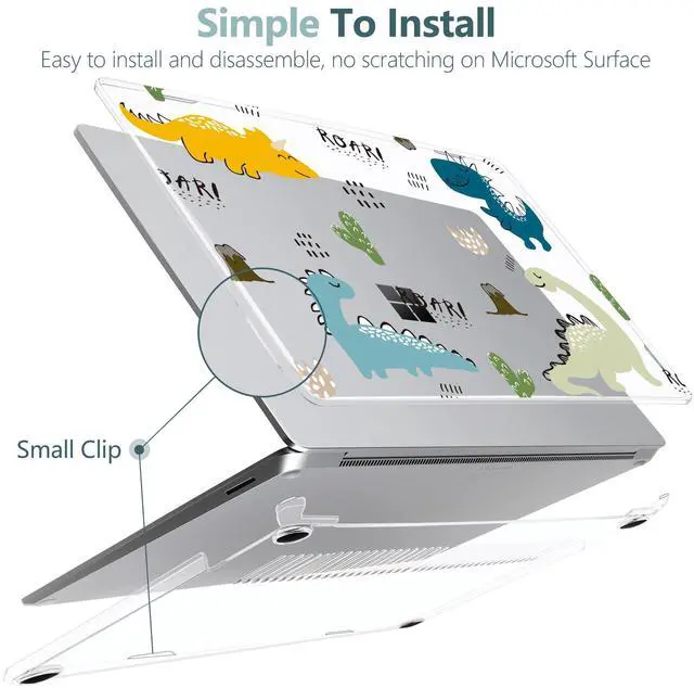 Alt view image 3 of 5 - Batianda Premium Case for 2024 Microsoft Surface Laptop 13.8" Touchscreen (7th Edition) Creative Pattern Durable Scratch-Resistant Easy Install, with Keyboard Cover & Screen Protector, Cute Dinosaur