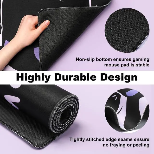 Alt view image 3 of 5 - YUNZII Keynovo Gaming Mouse Pad, Large Mouse Pad, Non-Slip 4mm Laptop Gaming Desk Pad for Office and Home(Cool cat, 31.49'' x 11.8'')