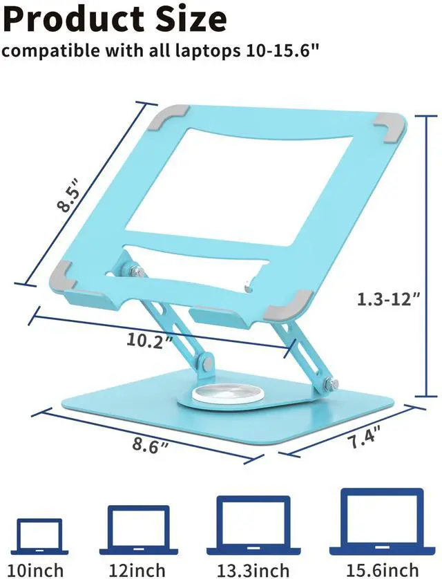 Alt view image 2 of 5 - ALASHI Laptop Stand for Desk with 360deg Rotating Base, Multi-Angle Adjustable Laptop Stands, Foldable Laptop Riser Compatible with 10 to 15.6 Inches PC Computer, Blue