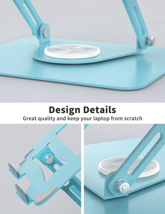 Alt view image 5 of 5 - ALASHI Laptop Stand for Desk with 360deg Rotating Base, Multi-Angle Adjustable Laptop Stands, Foldable Laptop Riser Compatible with 10 to 15.6 Inches PC Computer, Blue