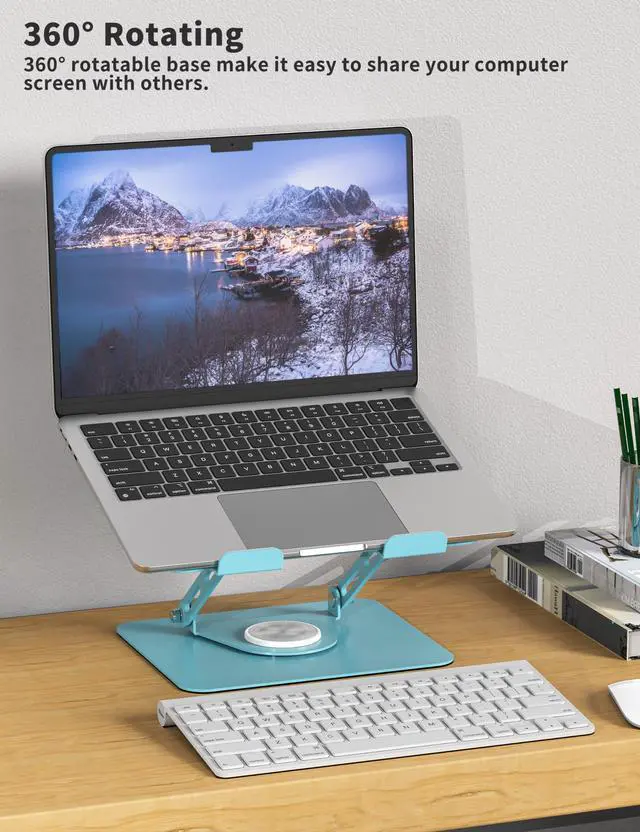 Alt view image 3 of 5 - ALASHI Laptop Stand for Desk with 360deg Rotating Base, Multi-Angle Adjustable Laptop Stands, Foldable Laptop Riser Compatible with 10 to 15.6 Inches PC Computer, Blue
