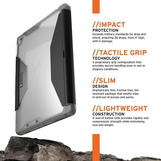 Alt view image 2 of 5 - URBAN ARMOR GEAR UAG Designed for iPad 10.2 Case iPad 9th Generation 2021 iPad 8th Generation 2020, Black/Ice, Rugged Clear Multi-Angle Viewing Folio Stand with Pencil Holder Plyo Protective Cover
