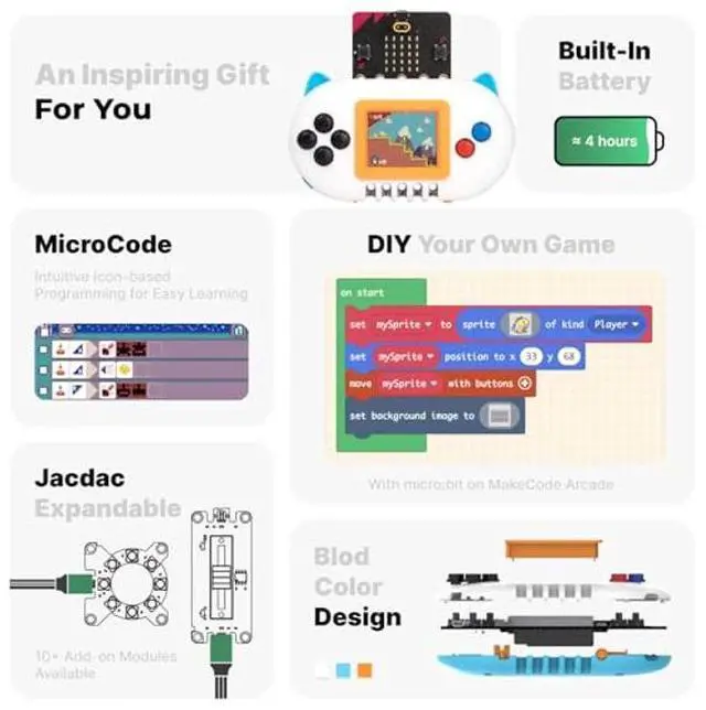 Alt view image 2 of 4 - KittenBot Newbit Arcade Shield, Create Game on Makecode Arcade STEM Education, Expansion Board for Micro:bit V2 (Micro:bit Not Included)