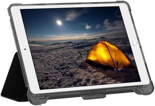 Alt view image 4 of 5 - URBAN ARMOR GEAR UAG Designed for iPad 10.2 Case iPad 9th Generation 2021 iPad 8th Generation 2020, Black/Ice, Rugged Clear Multi-Angle Viewing Folio Stand with Pencil Holder Plyo Protective Cover