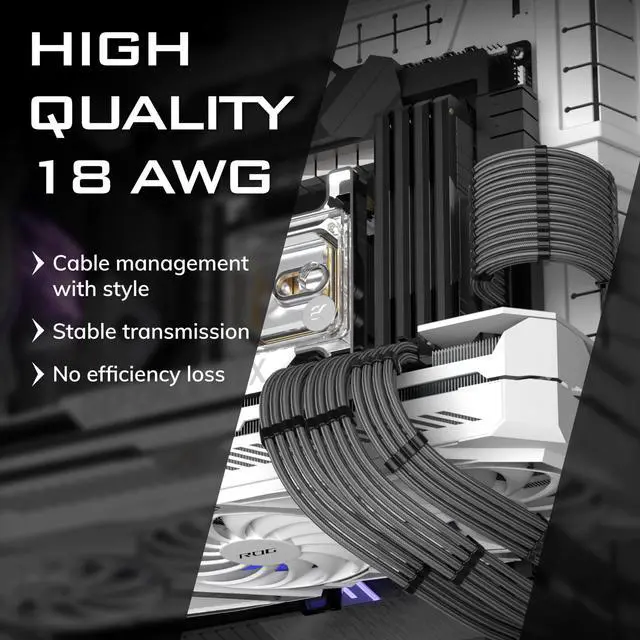 Alt view image 4 of 5 - EZDIY-FAB PSU Cable Extension Sleeved Custom Mod GPU PC Power Supply Soft Nylon Braided with Comb Kit 24PIN/3x 8PIN to 6+2Pin/ 2X 8PIN to 4+4PIN-300MM/11.8in -Carbon