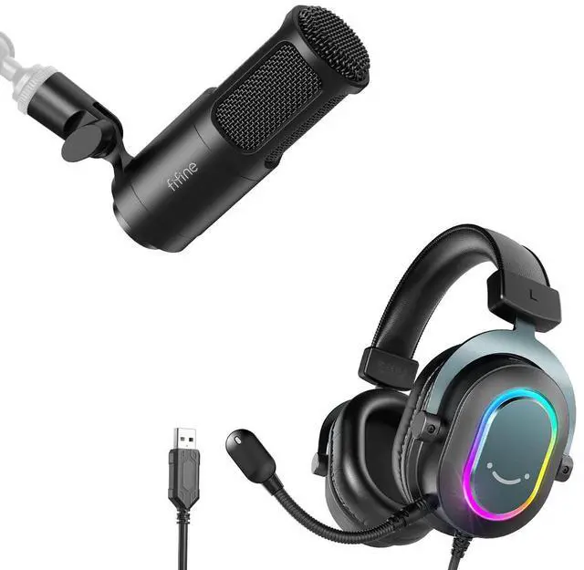 Main image of FIFINE Gaming Headset and XLR Dynamic Microphone, Vocal Podcast Microphone with for Streaming Voice-Over,7.1 Surround Sound Computer USB Headset with EQ Mode,for Laptop (H6+K669D)