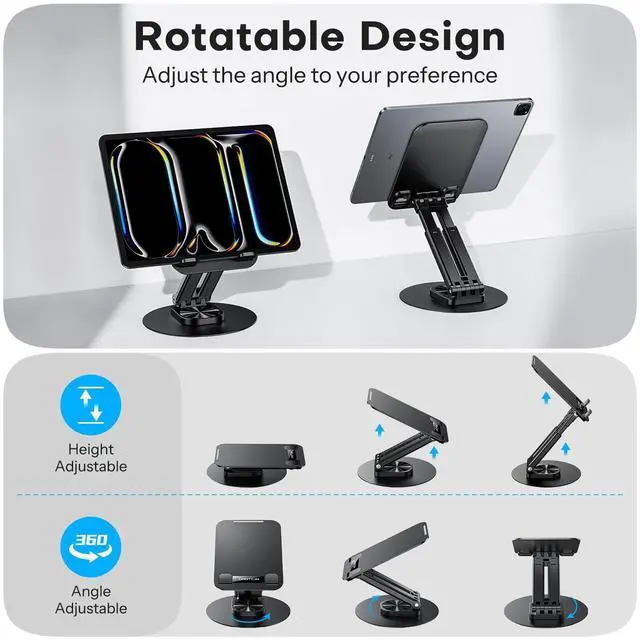 Alt view image 5 of 5 - OMOTON Adjustable Tablet Stand for Desk, Tablet Holder with Anti-Slip Base for Bigger Sized Phones and Tablets Such as iPad Pro/Air/Mini