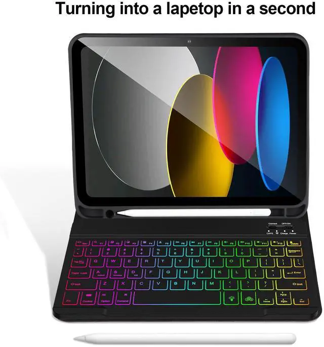 Alt view image 4 of 5 - AHYWTAN for iPad 11/10th Generation Case with Keyboard,Backlit Detachable Bluetooth Keyboard case for iPad A16 2025 11 inch/10th Gen 2022 10.9'' with Pencil Holder, Square Keycaps,Black-B