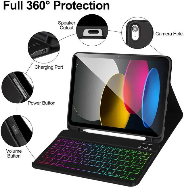 Alt view image 5 of 5 - AHYWTAN for iPad 11/10th Generation Case with Keyboard,Backlit Detachable Bluetooth Keyboard case for iPad A16 2025 11 inch/10th Gen 2022 10.9'' with Pencil Holder, Square Keycaps,Black-B