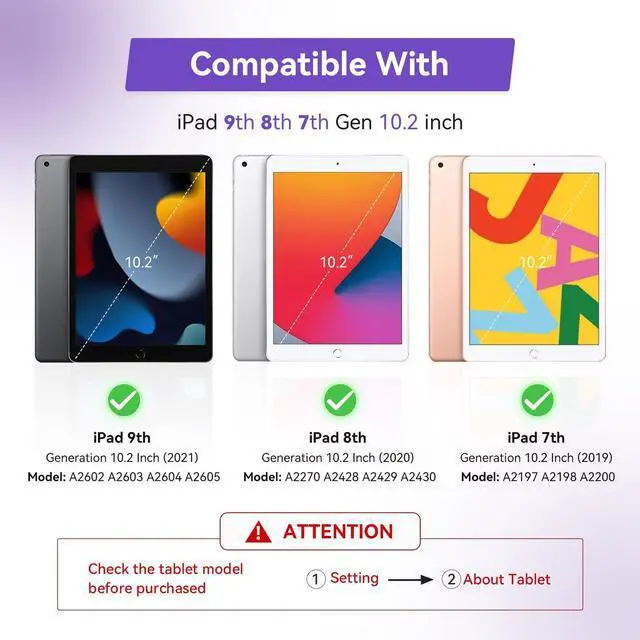 Alt view image 2 of 5 - ACEMO for iPad 9th 8th 7th Generation Case 10.2 inch with Screen Protector, Butterfly Kickstand, Shoulder Strap, Pencil Holder Cute Rugged Cover for Kids Girls for iPad 2021 2020 2019 Purple