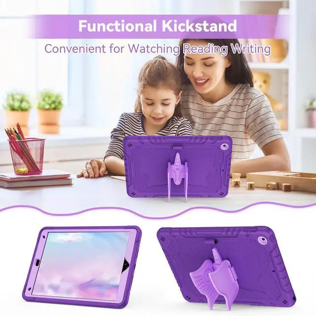 Alt view image 5 of 5 - ACEMO for iPad 9th 8th 7th Generation Case 10.2 inch with Screen Protector, Butterfly Kickstand, Shoulder Strap, Pencil Holder Cute Rugged Cover for Kids Girls for iPad 2021 2020 2019 Purple