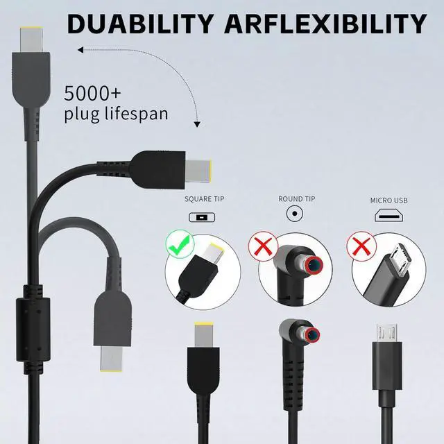 Alt view image 4 of 5 - 135W New Slim Laptop Charger fit for Thinkpad X1 Extreme Gen 2 P1 P15v T15p T440P T470p T540p for Legion Y50 Y520 Y530 Y50P-70 Y520-15 4X20E50558 ADL1 35NDC2A 20V 6.75A Power AC Adapter