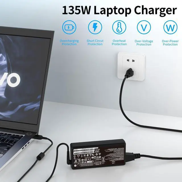Alt view image 5 of 5 - 135W New Slim Laptop Charger fit for Thinkpad X1 Extreme Gen 2 P1 P15v T15p T440P T470p T540p for Legion Y50 Y520 Y530 Y50P-70 Y520-15 4X20E50558 ADL1 35NDC2A 20V 6.75A Power AC Adapter