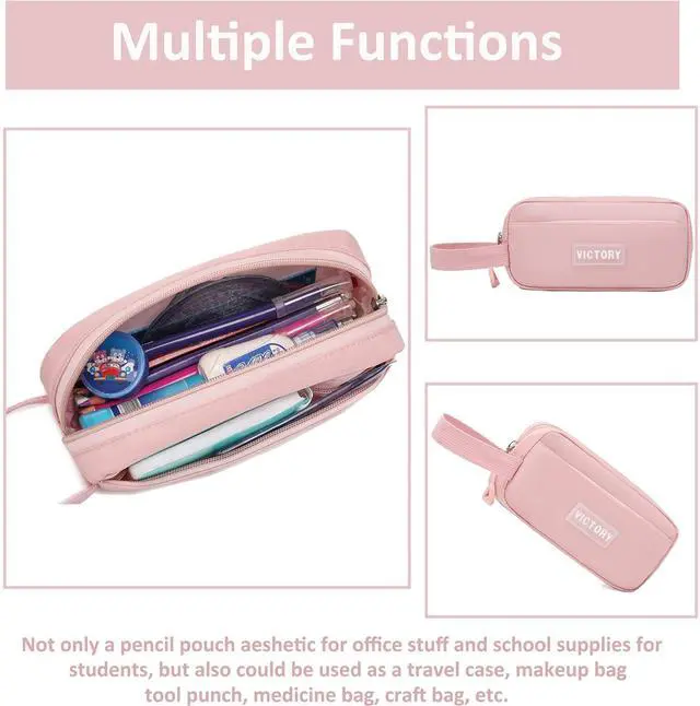Alt view image 5 of 5 - AO ALI VICTORY Backpack for Girls Set with Pencil Case 15.6 Inch Laptop School Bag Cute Kids Elementary College Backpacks Large Bookbags for Women Teens Students Anti Theft Travel Daypack - Pink