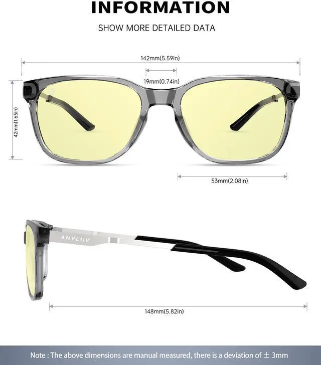 Alt view image 3 of 5 - ANYLUV Blue Light Glasses for Men, Computer Gaming Glasses men, Stylish Anti Eyestrain Blue Light Blocking Glasses Men