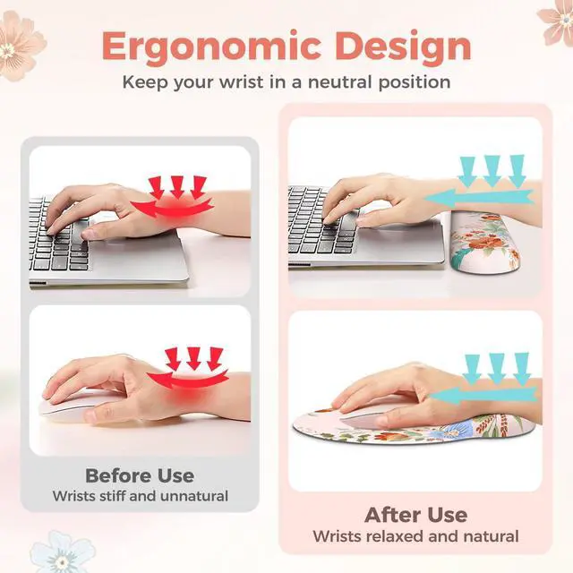 Alt view image 3 of 5 - Anyshock Desk Matt for Desktop, Non Slip Base Mouse Pad with Wrist Rest, Wrist Pad for Keyboard, Gaming Mouse Pad Large, Anti-Fatigue Gel Mouse Pad with Wrist Support(Light Pink)