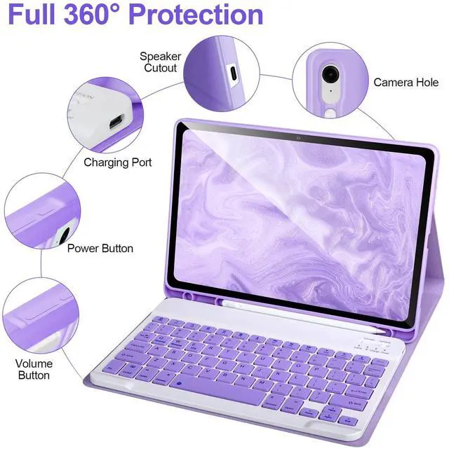 Alt view image 3 of 5 - Keyboard Case for Samsung Galaxy Tab S9 FE 10.9"/ S9 11" 2023,Case with Keyboard for Samsung S9 FE with S Pen Holder,Detachable Wireless Bluetooth Keyboard for Galaxy S9 11" Auto Wake/Sleep, Purple