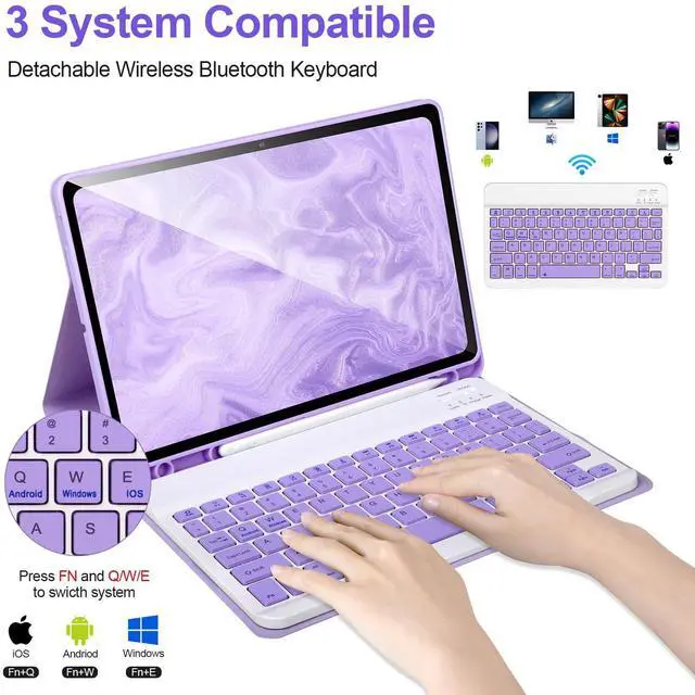 Alt view image 4 of 5 - Keyboard Case for Samsung Galaxy Tab S9 FE 10.9"/ S9 11" 2023,Case with Keyboard for Samsung S9 FE with S Pen Holder,Detachable Wireless Bluetooth Keyboard for Galaxy S9 11" Auto Wake/Sleep, Purple
